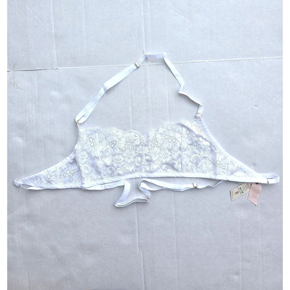 NWT Free People x We Are HAH Halter Bralette Size M White Strappy Boho Eco Lace